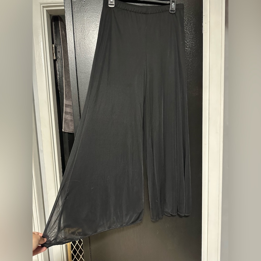 Black wide leg pants with overlay. Flowy. Petite large.